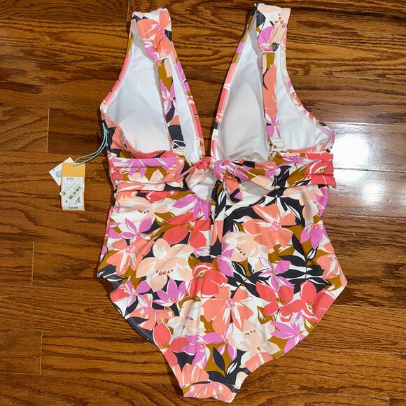 NWT Kona Sol Pink Grey Floral High Coverage One Piece Swimsuit Size Large - Picture 9 of 11